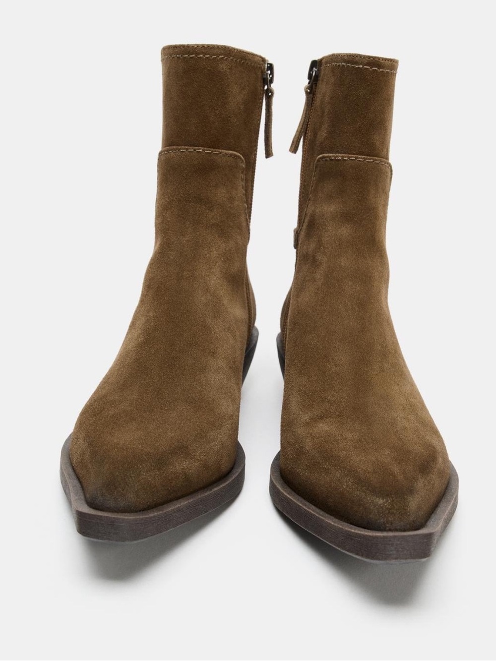 Zara Brown Suede Western Cowboy Ankle Boots - distressed look